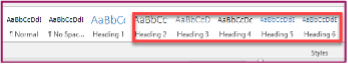 Capture d'écran du panneau Styles dans Word avec les rubriques 2, 3, 4, 5 et 6 en surbrillance.